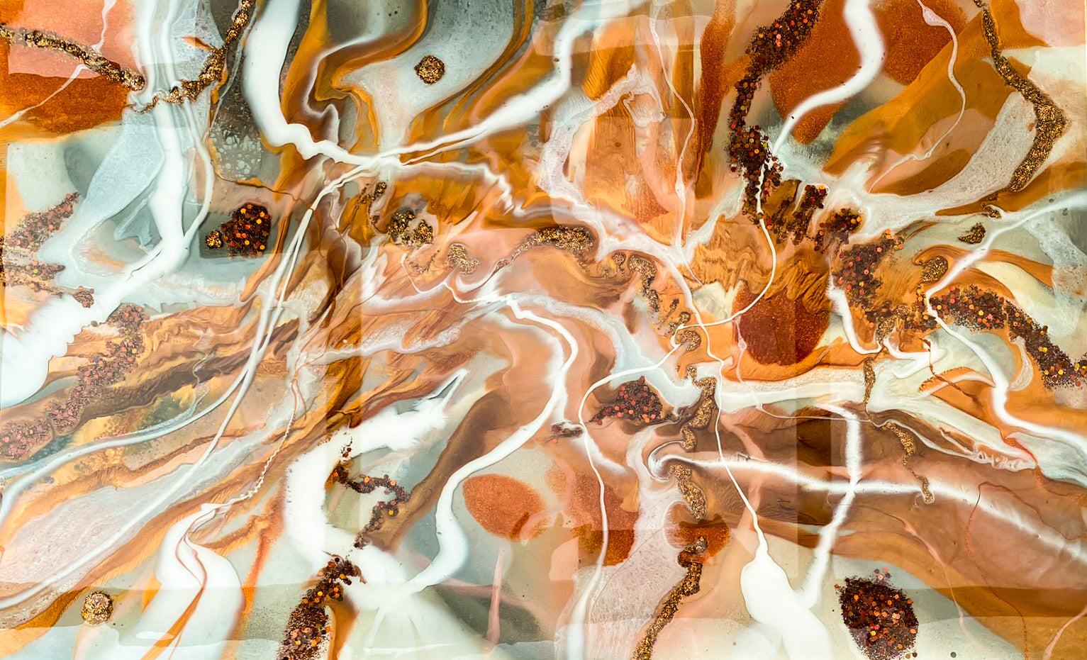 orange abstract resin and ink on canvas