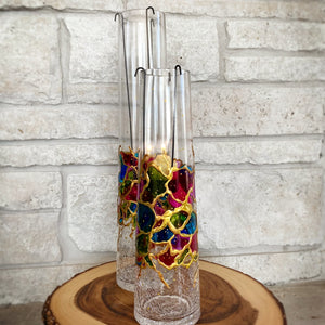 crackle glass candel holder set