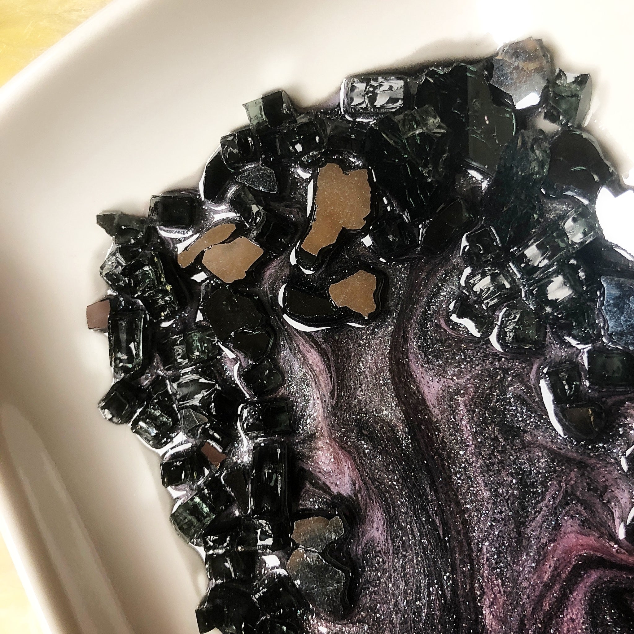 ceramic black and purple vanity tray