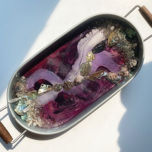 pink abalone tray (small) with wood handles 22" x 9.5"