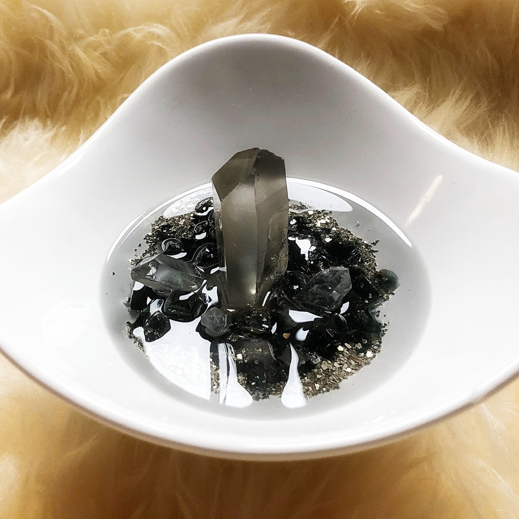 ceramic smokey quartz jewelry dish