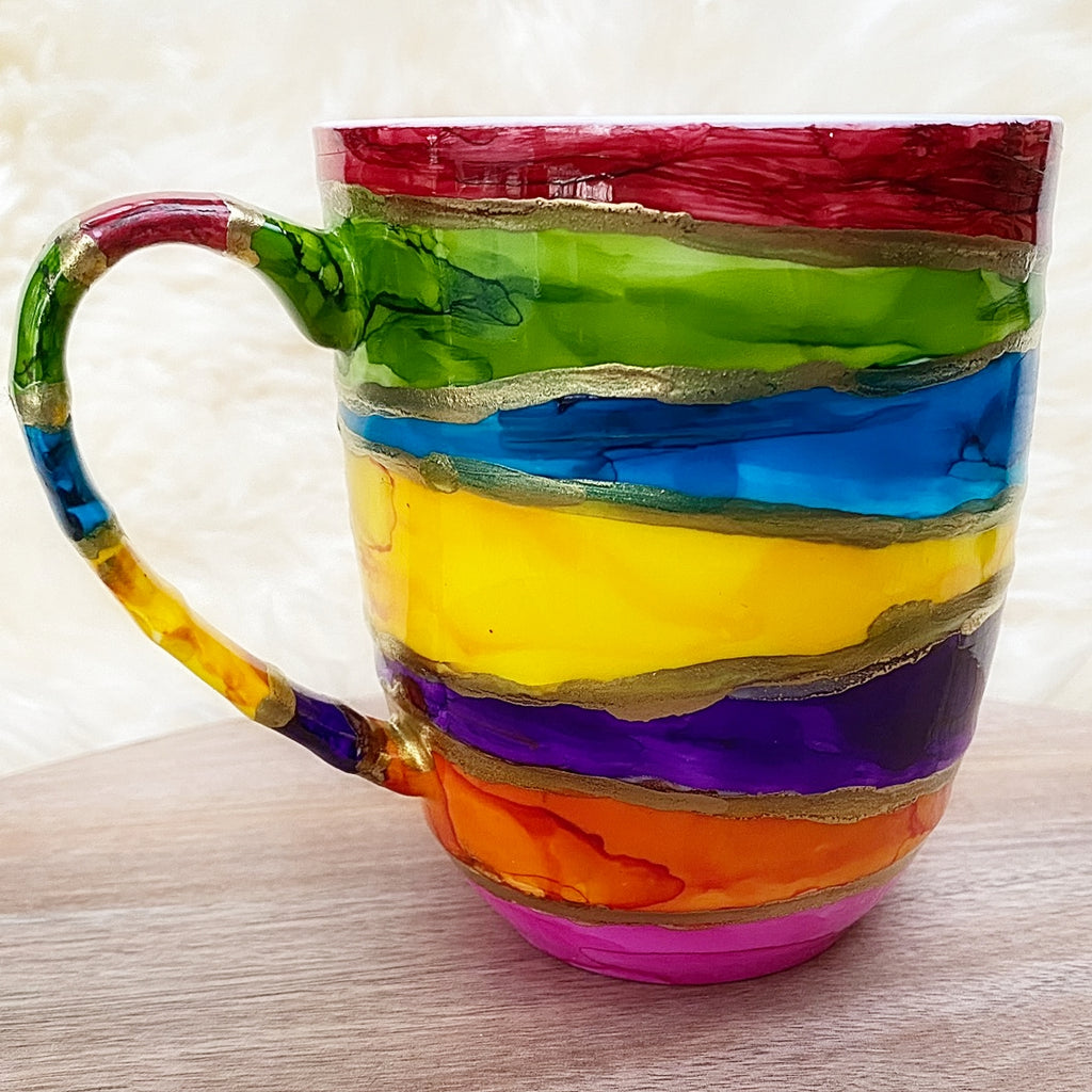 rainbow coffee mug