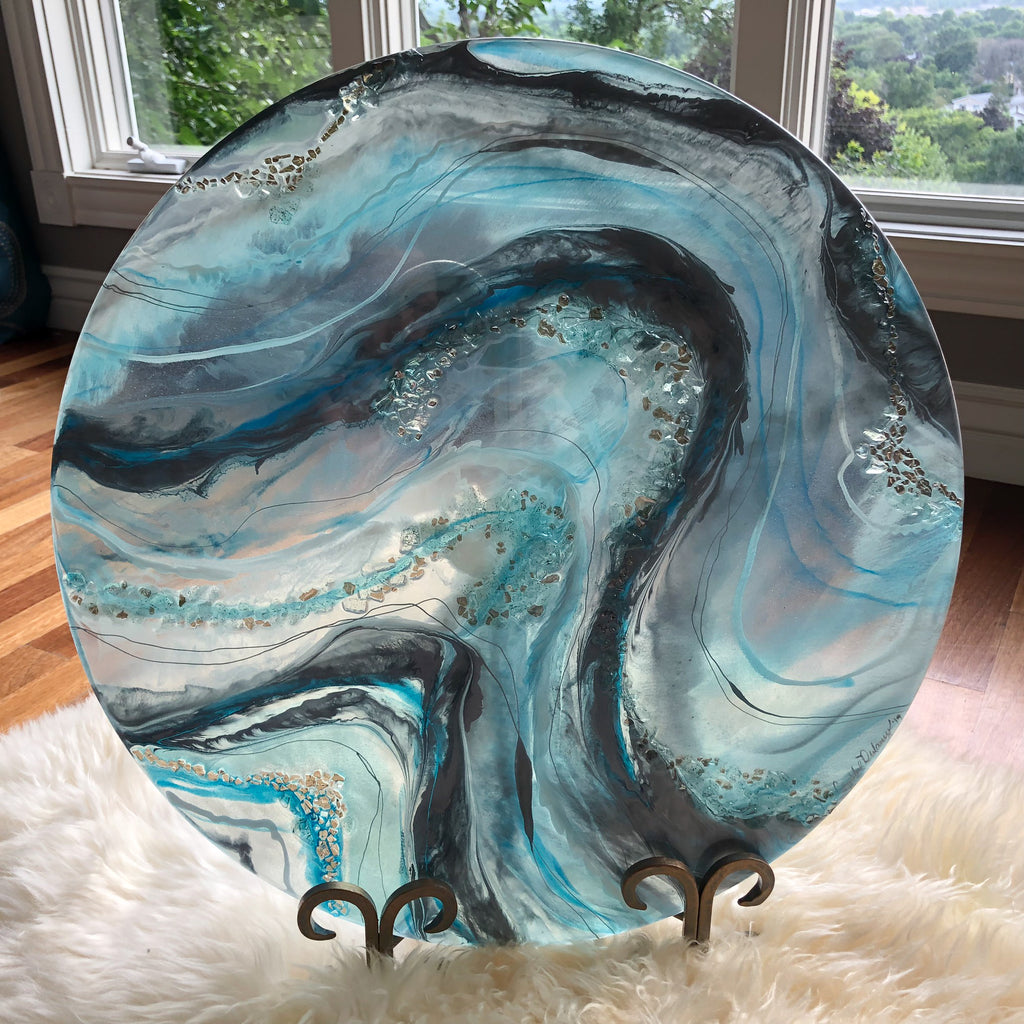 resin painting on glass (stand included)